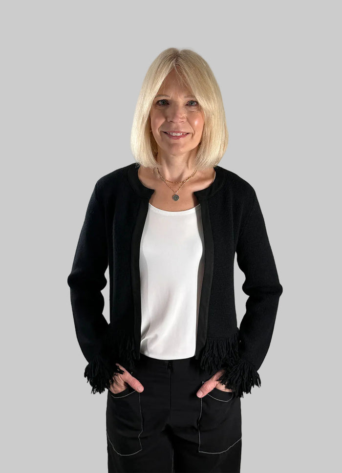 J Society Suede Fringe Trim Cardie