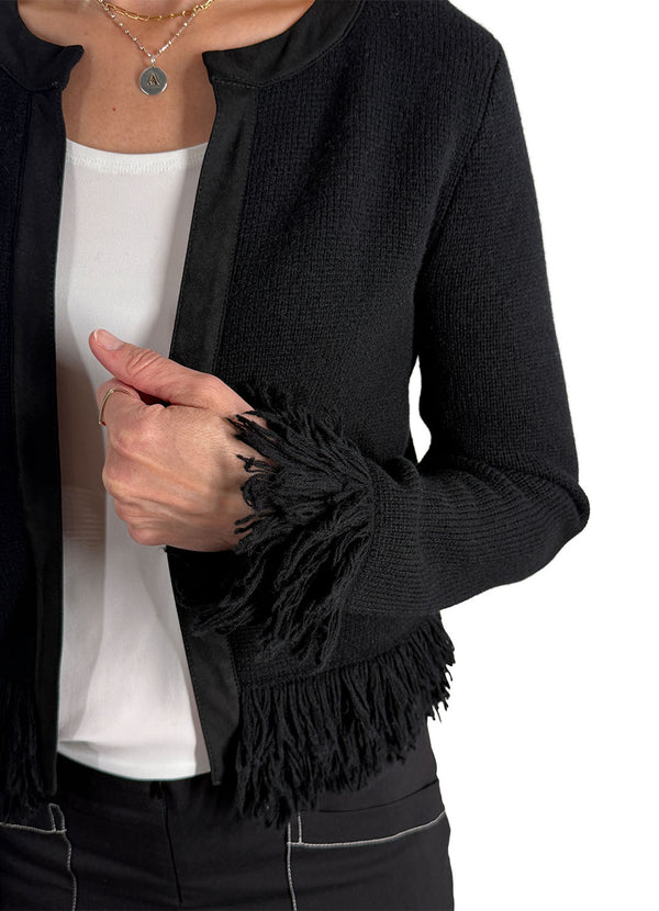J Society Suede Fringe Trim Cardie