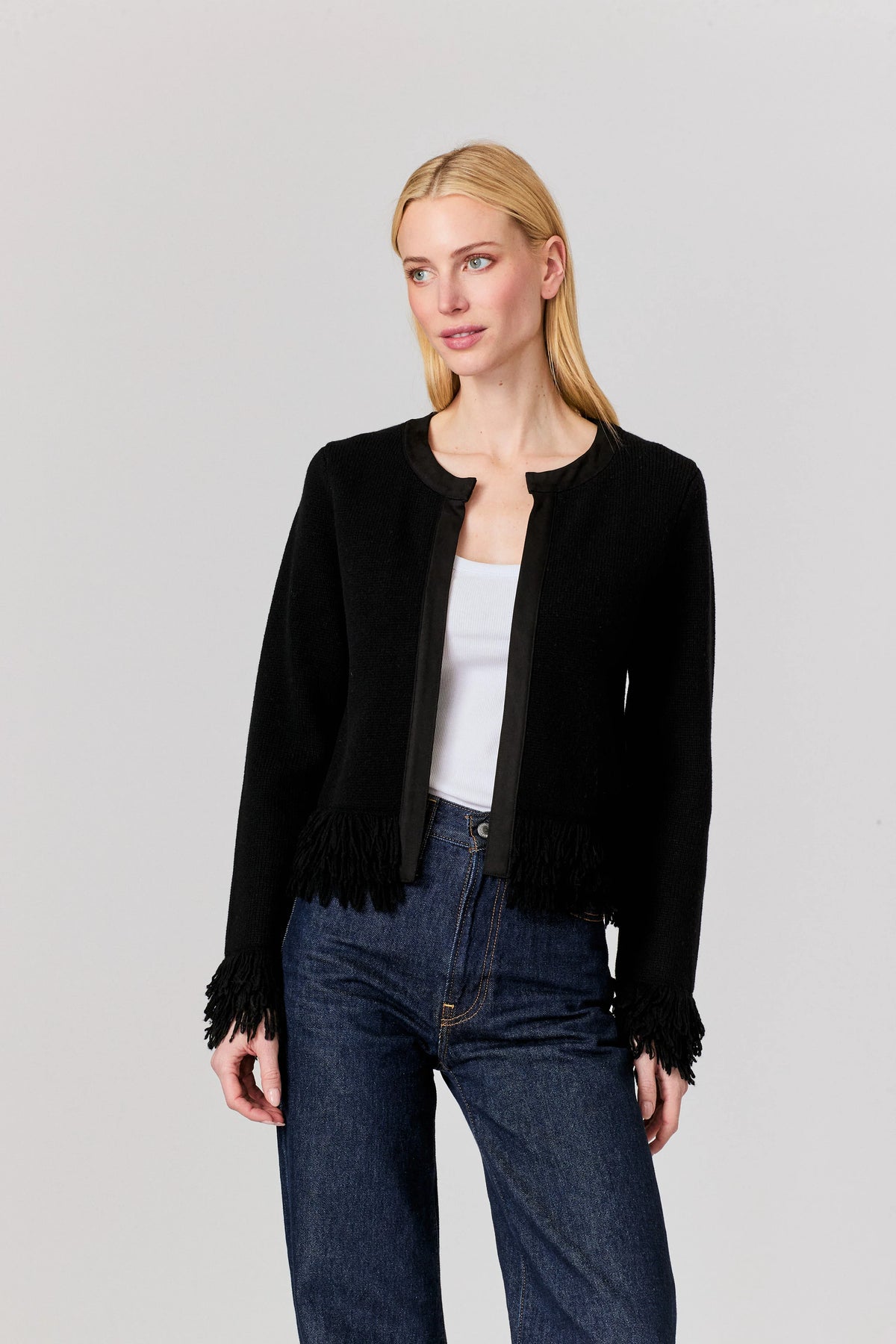 J Society Suede Fringe Trim Cardie