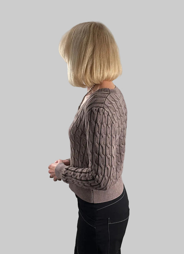 J Society Acid Wash Cable Knit Cardie
