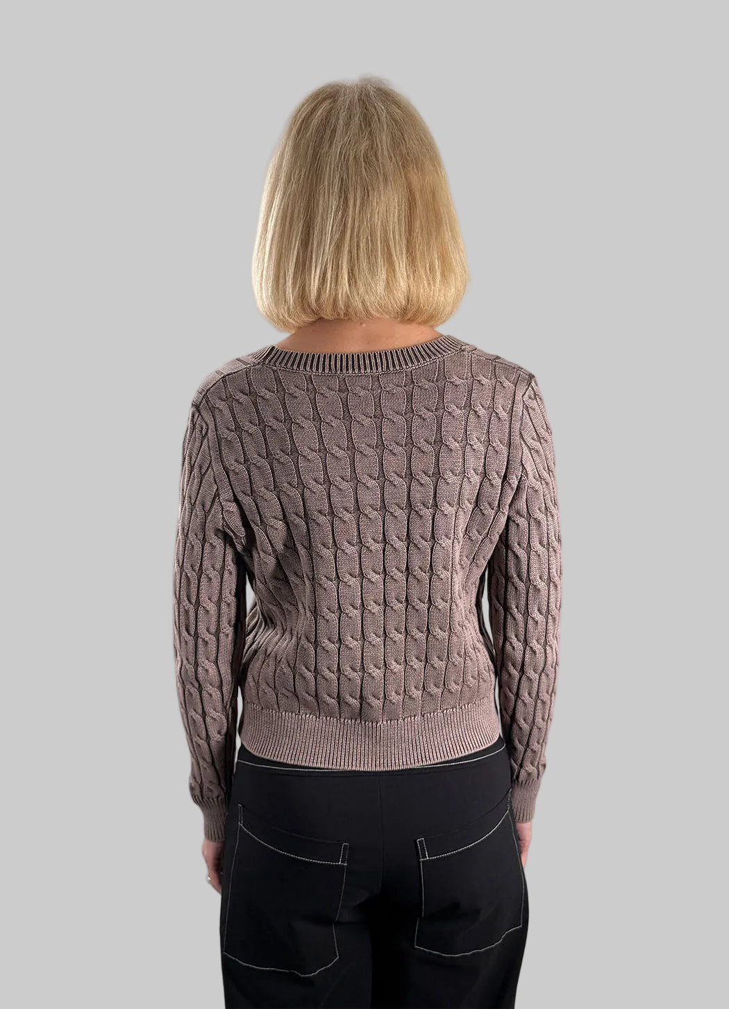 J Society Acid Wash Cable Knit Cardie