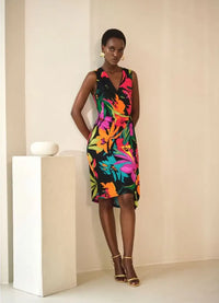 Joseph Ribkoff Tropical Print Wrap Front Dress