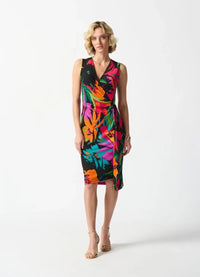 Joseph Ribkoff Tropical Print Wrap Front Dress