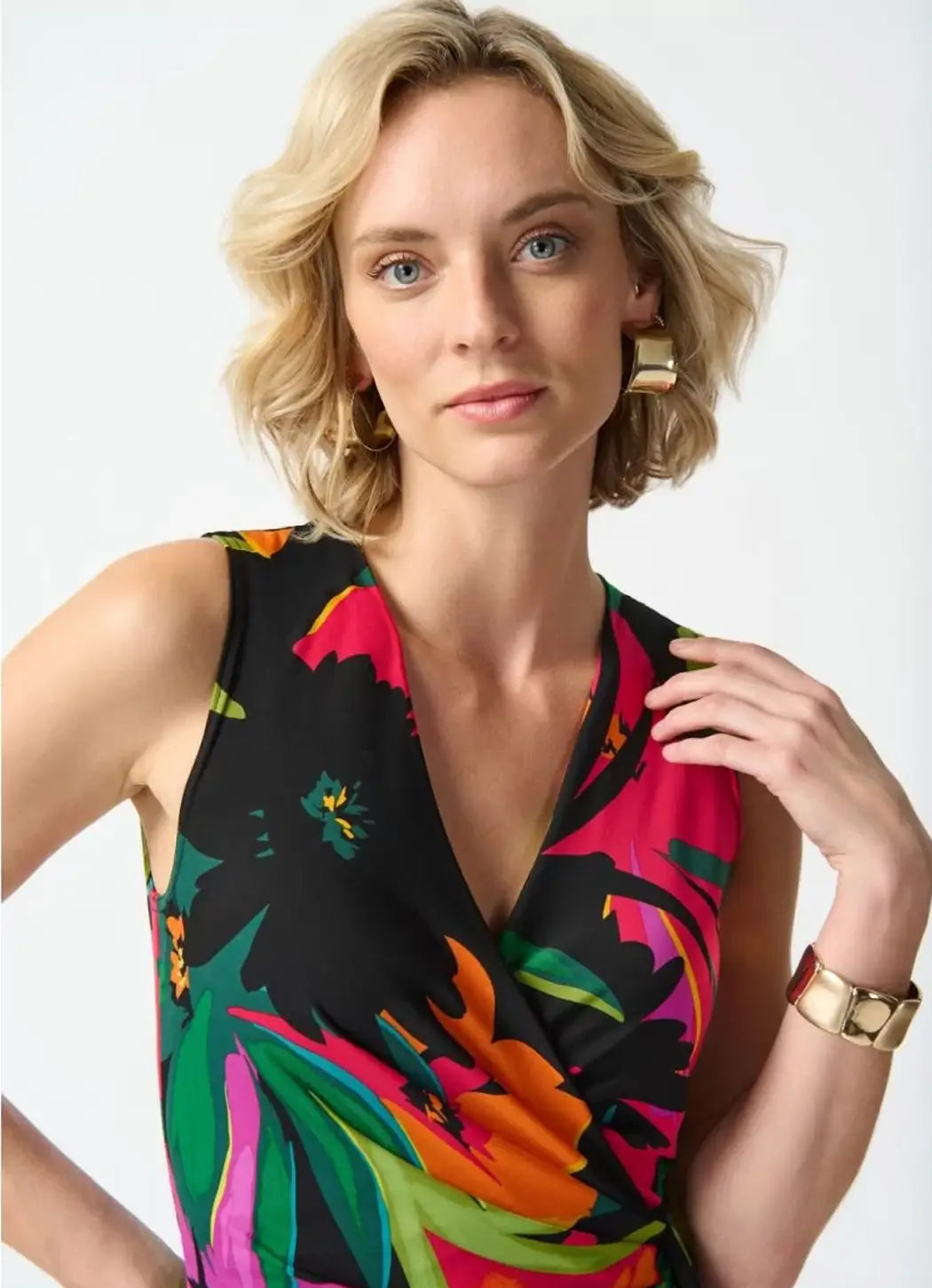 Joseph Ribkoff Tropical Print Wrap Front Dress