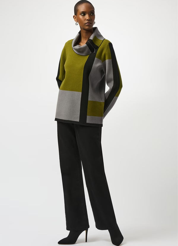 Joseph Ribkoff Block Print Cowl Neck Sweater