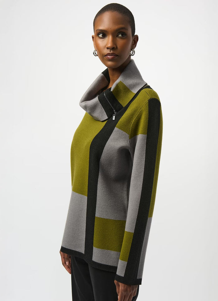 Joseph Ribkoff Block Print Cowl Neck Sweater