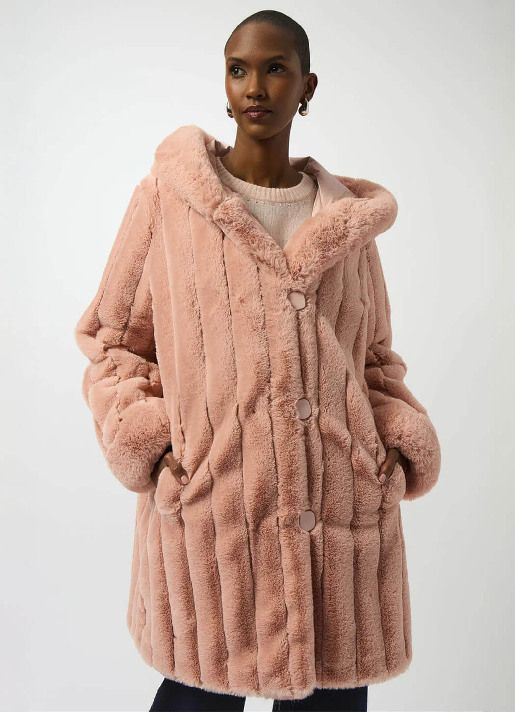 Joseph Ribkoff Faux Fur Reversible Hooded Coat – Details Direct