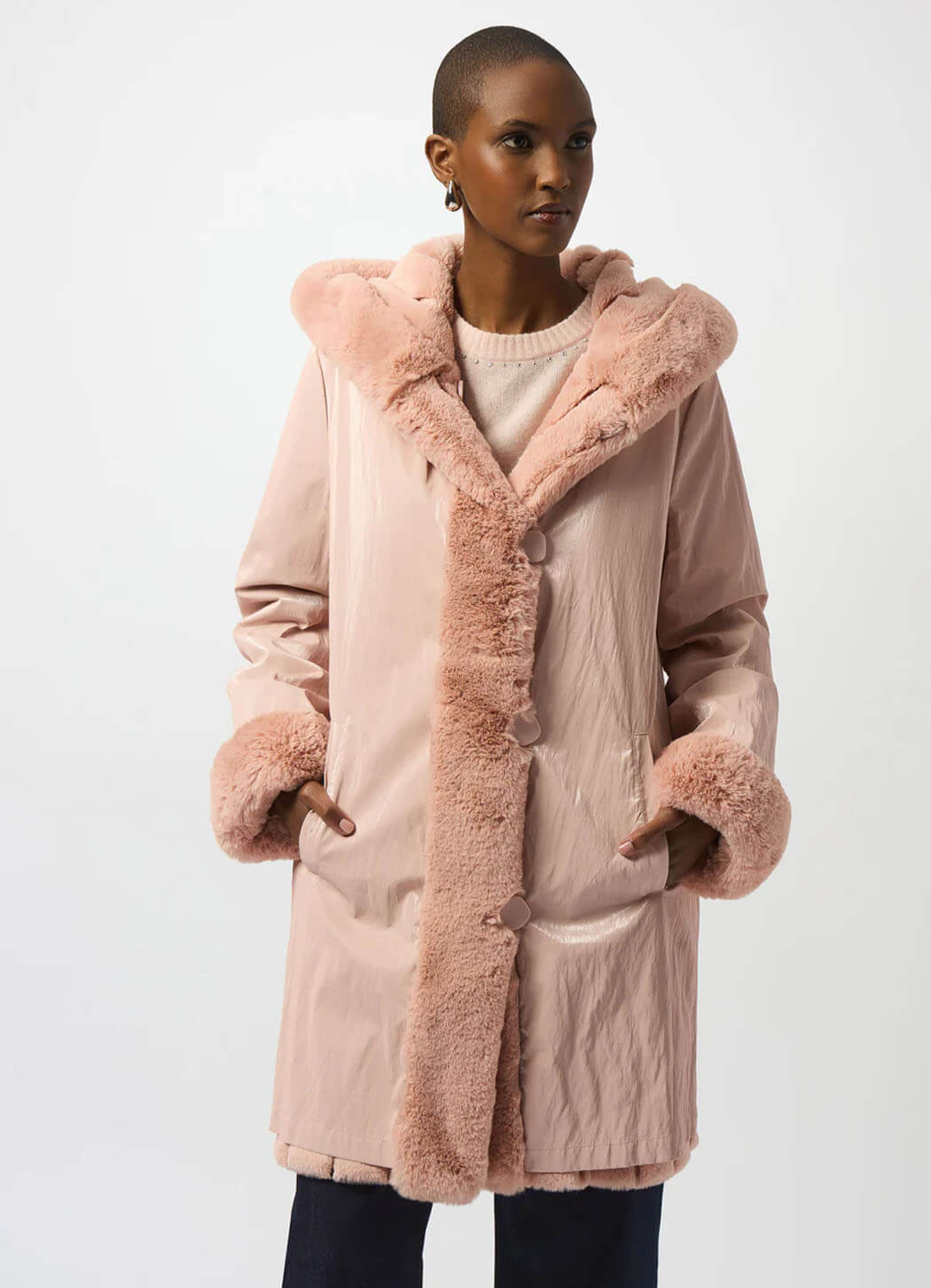 Joseph Ribkoff Faux Fur Reversible Hooded Coat – Details Direct