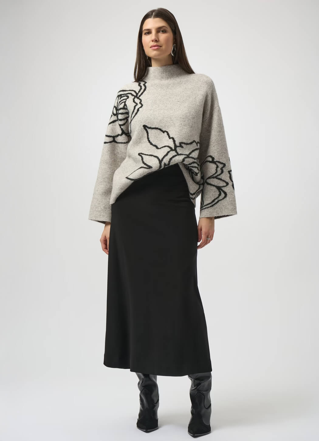 Joseph Ribkoff Floral Print Mock-Neck Sweater