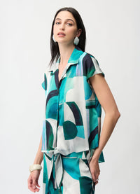 Joseph Ribkoff Abstract Short-Sleeve Shirt With Front Ties