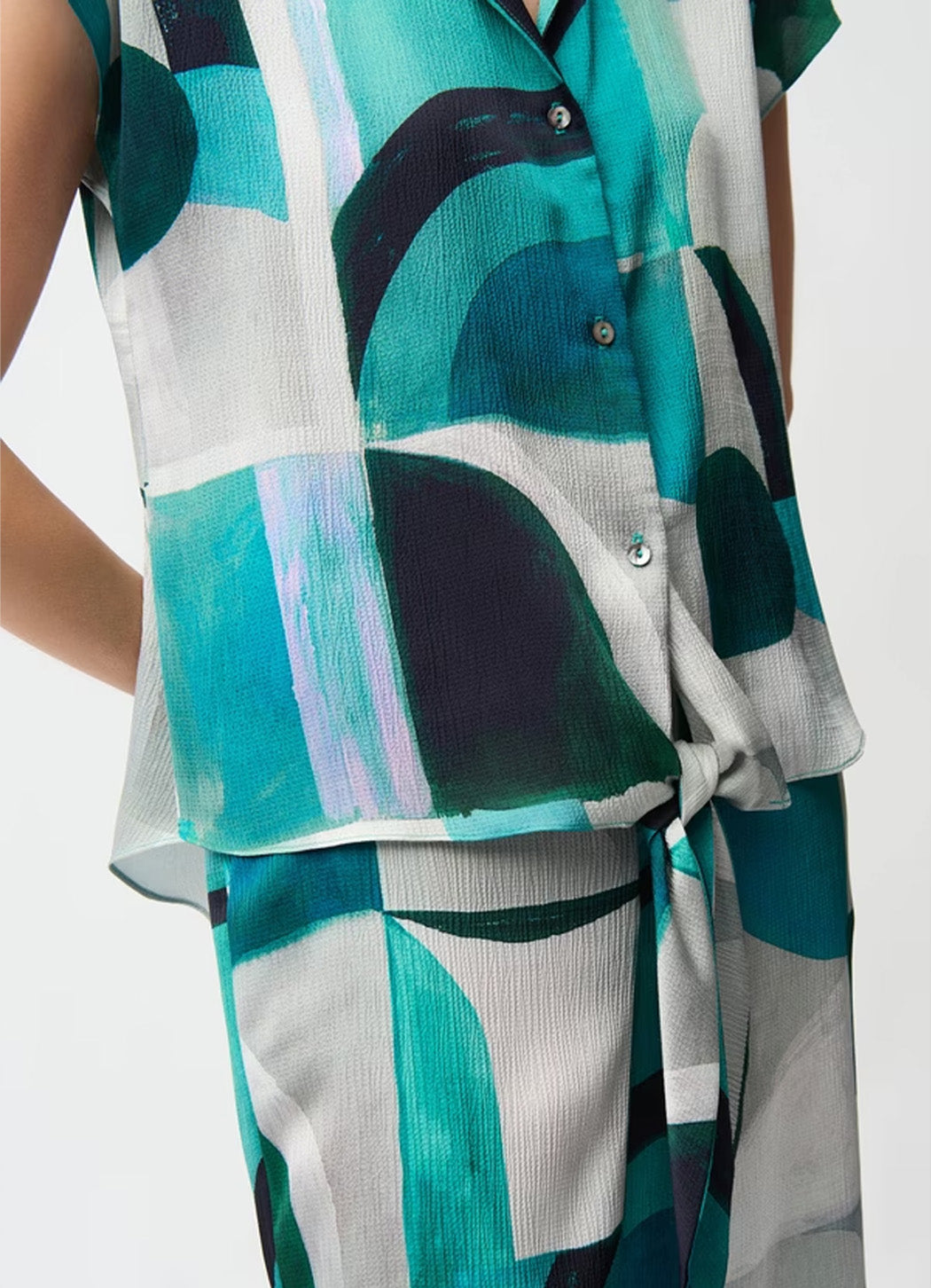 Joseph Ribkoff Abstract Short-Sleeve Shirt With Front Ties