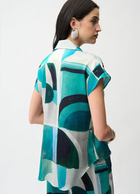 Joseph Ribkoff Abstract Short-Sleeve Shirt With Front Ties