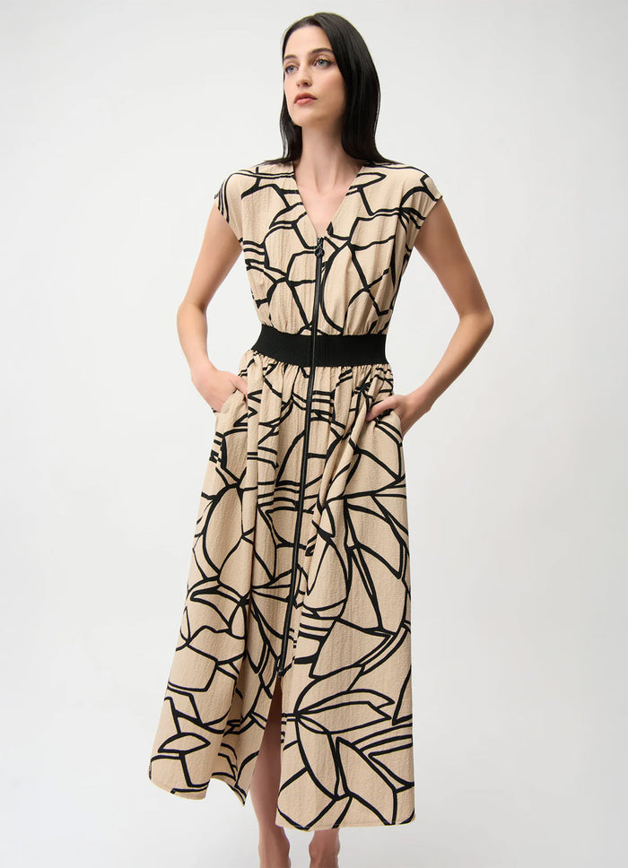 Joseph Ribkoff Seersucker Abstract Print Fit and Flare Dress
