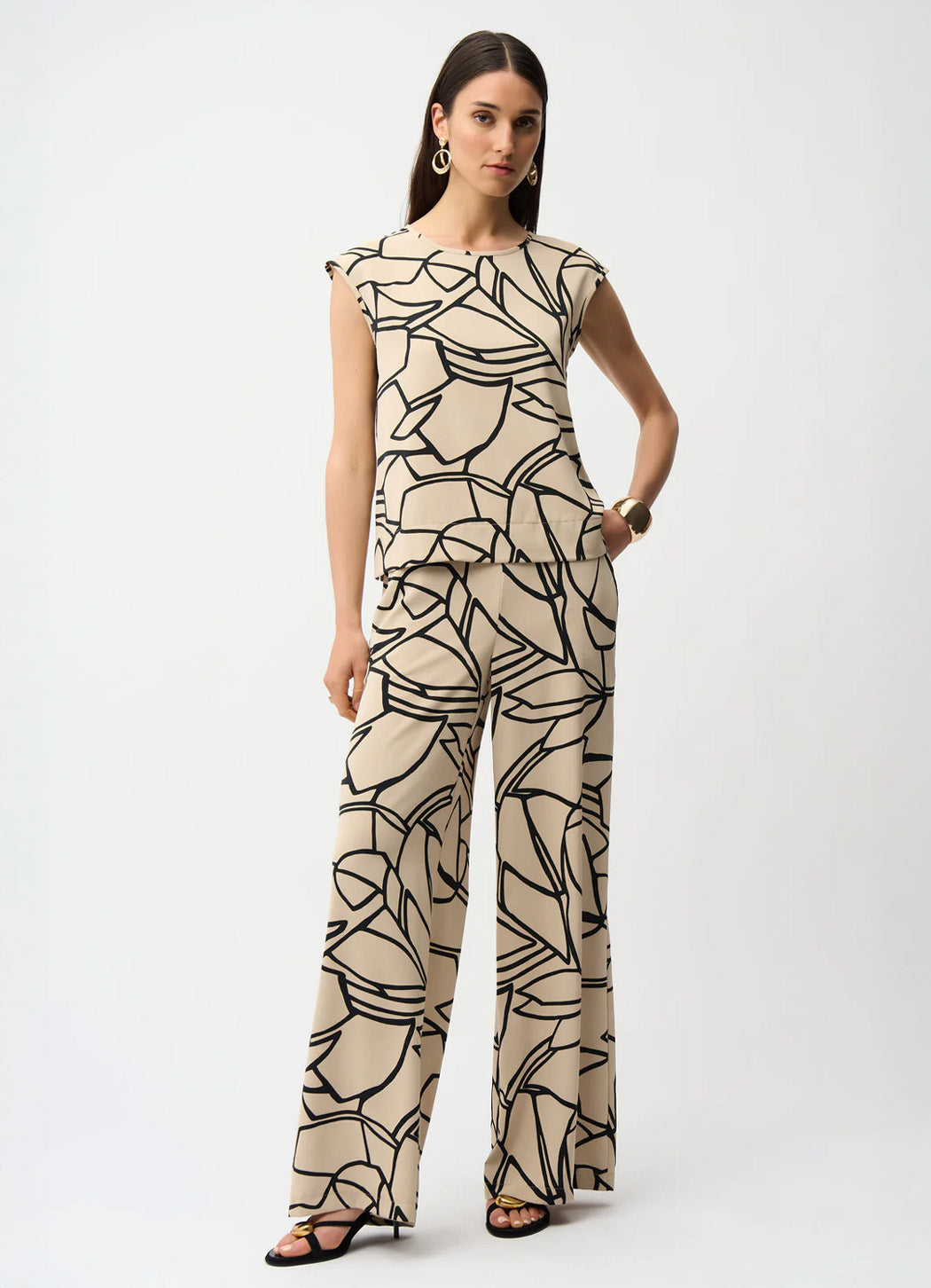 Joseph Ribkoff Woven Abstract Print Boxy Top