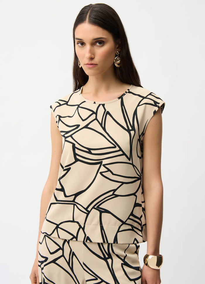 Joseph Ribkoff Woven Abstract Print Boxy Top