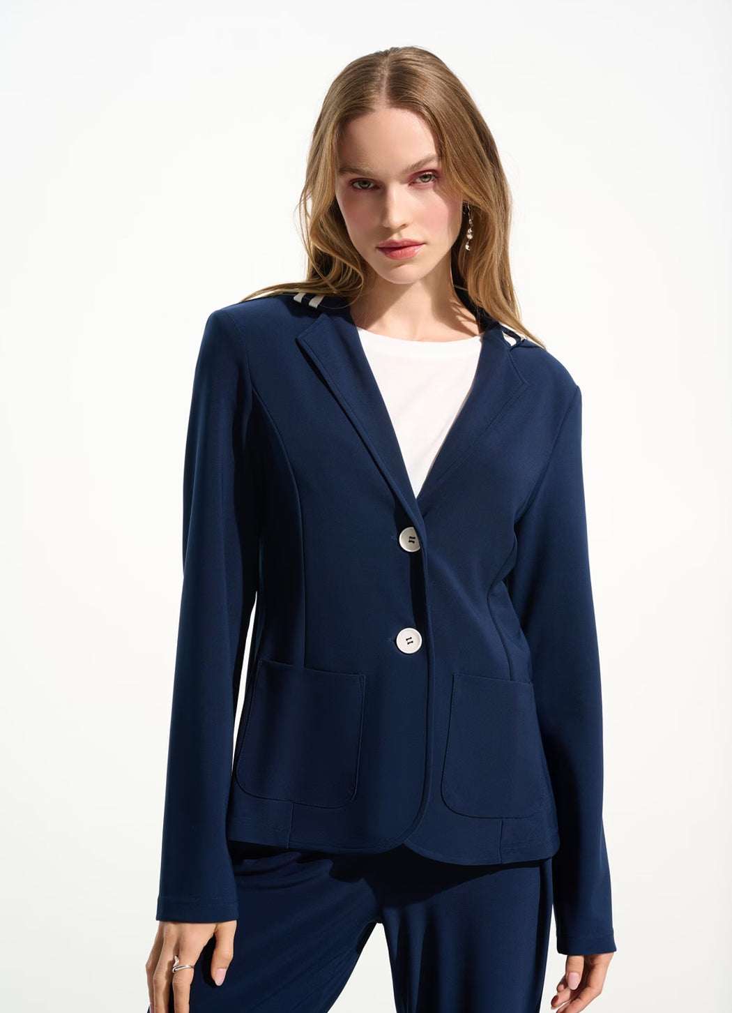 Joseph Ribkoff Silky Knit Fitted Blazer with Stripe Band