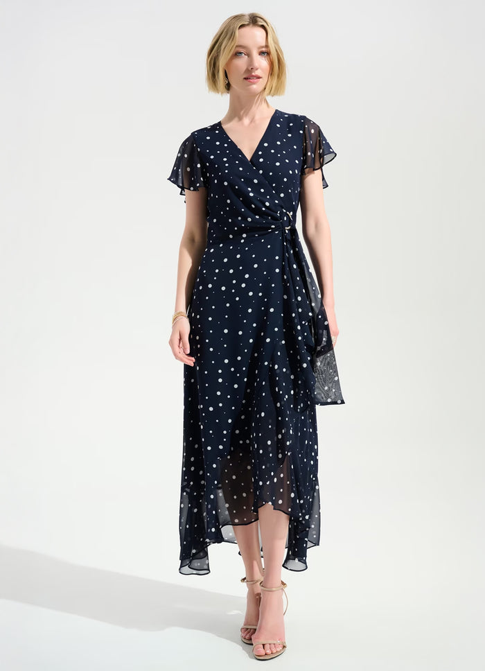 Joseph Ribkoff Polka Dot V-Neck Wrap Dress