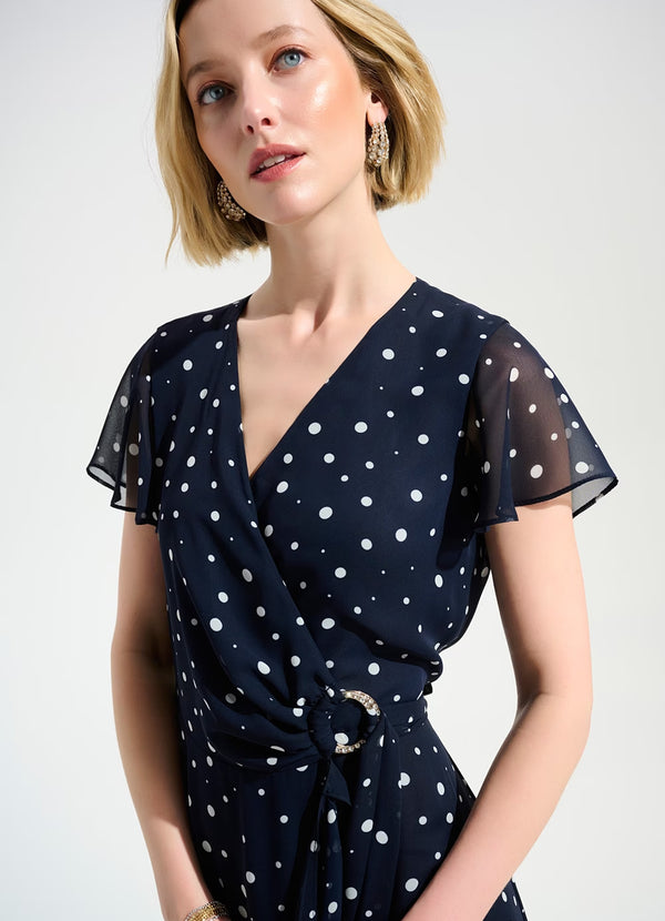 Joseph Ribkoff Polka Dot V-Neck Wrap Dress