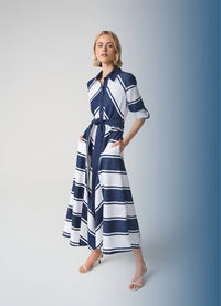 Joseph Ribkoff Fitted Dress With Full Skirt and Tie Belt