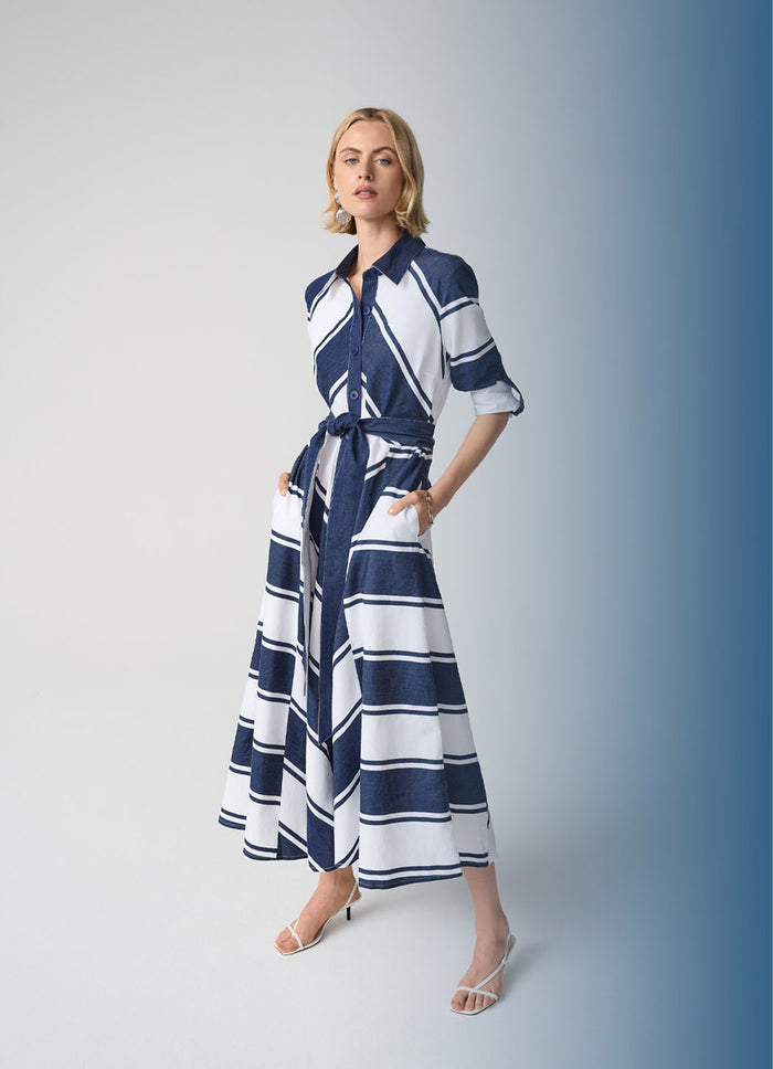 Joseph Ribkoff Fitted Dress With Full Skirt and Tie Belt