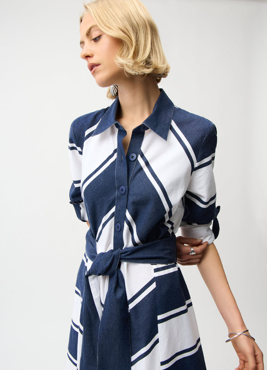 Joseph Ribkoff Fitted Dress With Full Skirt and Tie Belt