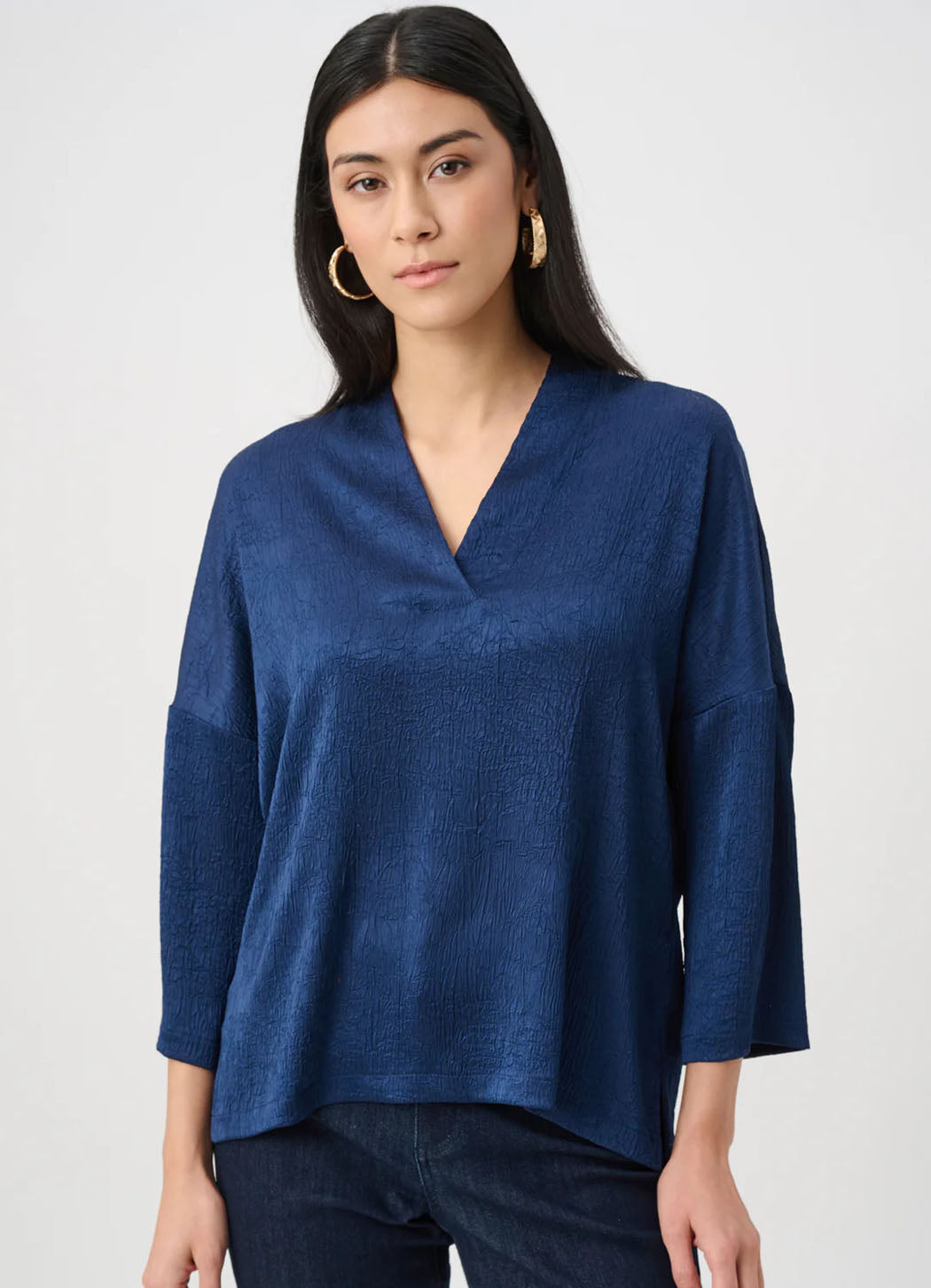 Joseph Ribkoff Crushed Satin Straight V-Neck Top
