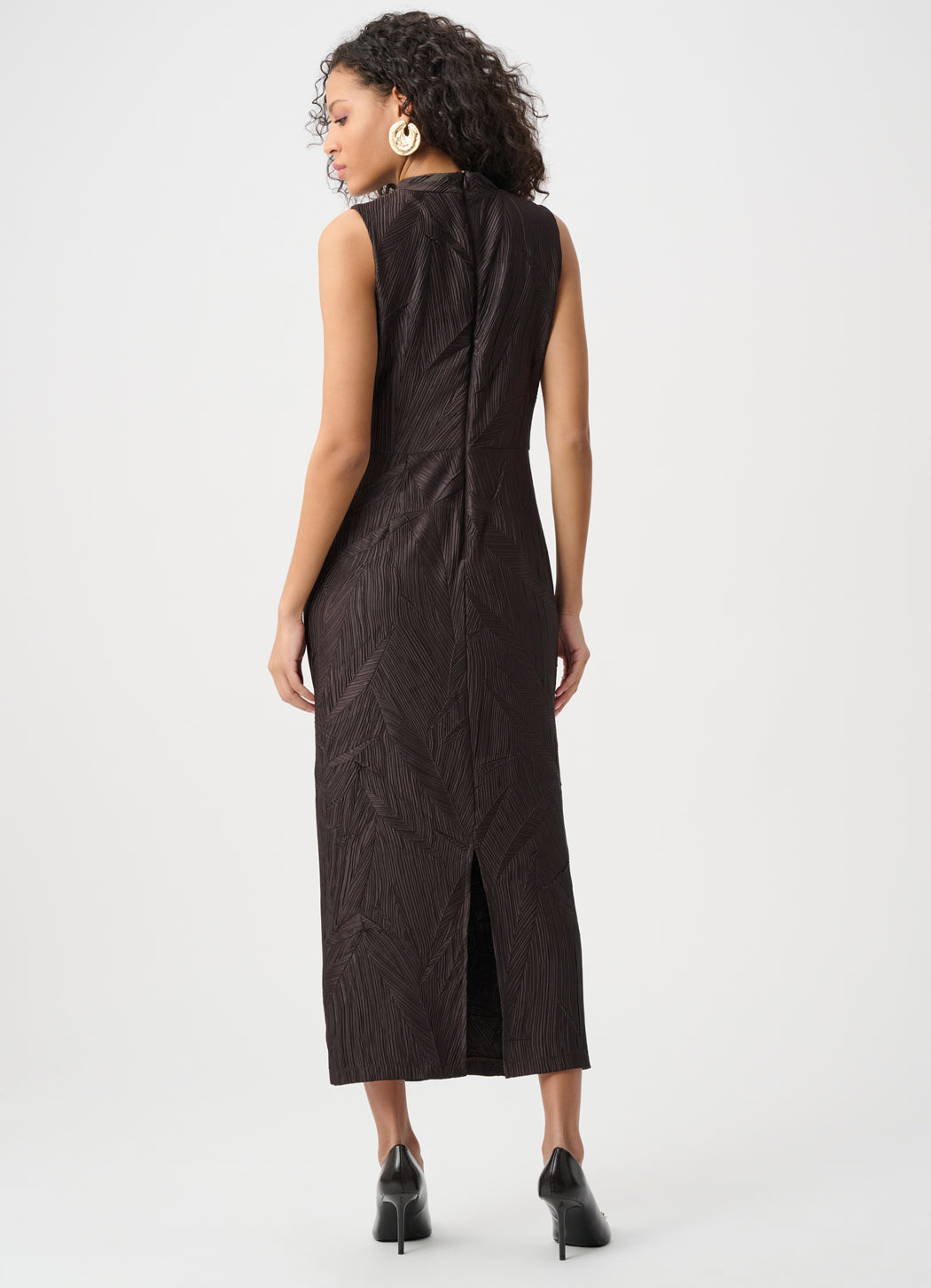 Joseph Ribkoff Pleated Satin Sleeveless Midi Dress