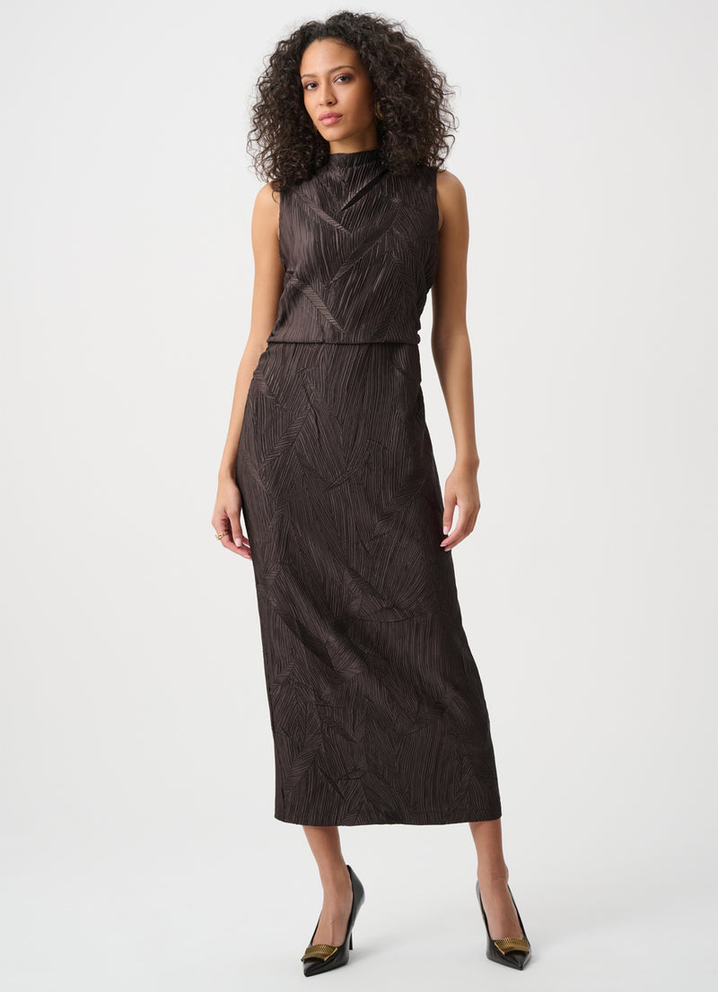 Joseph Ribkoff Pleated Satin Sleeveless Midi Dress