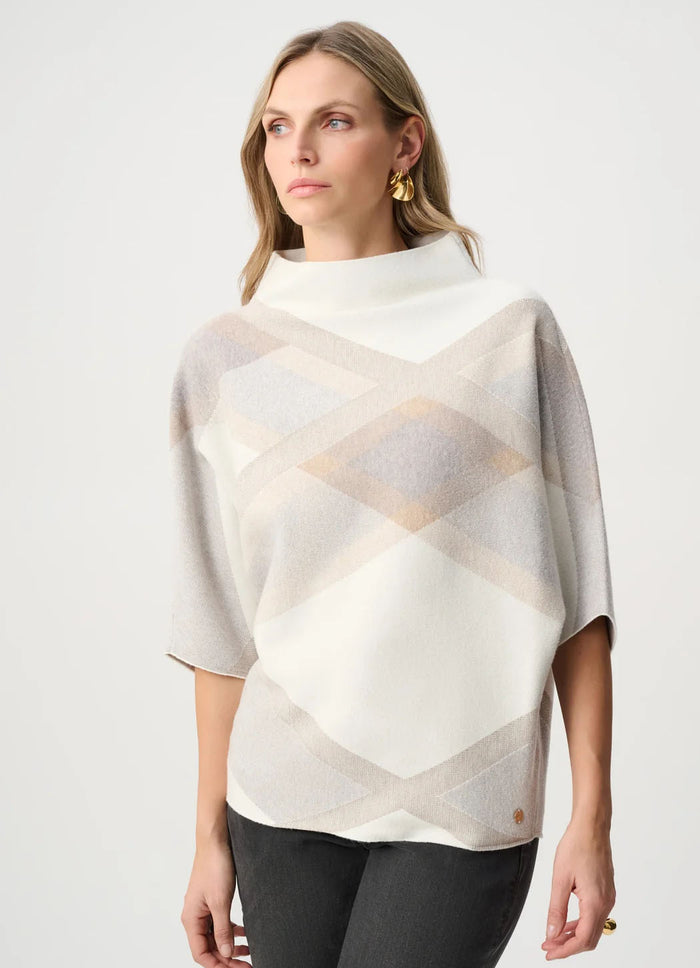 Joseph Ribkoff Brushed Plaid Funnel-Neck Sweater