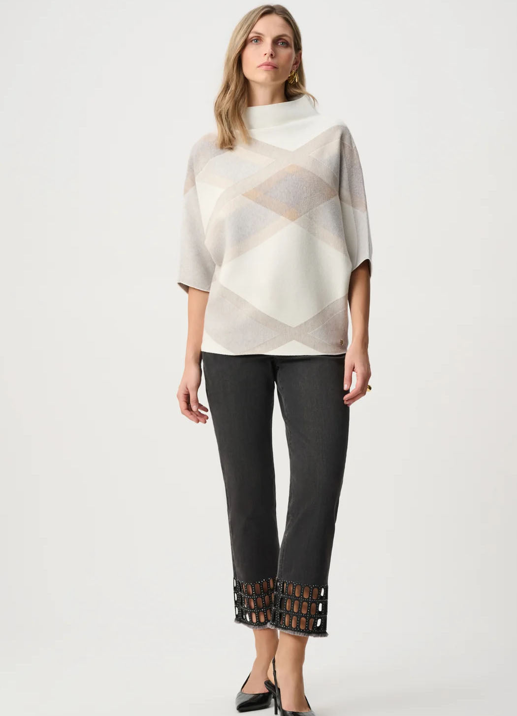Joseph Ribkoff Brushed Plaid Funnel-Neck Sweater