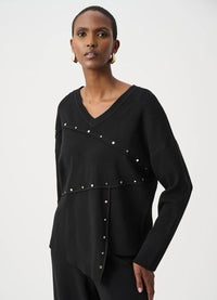 Joseph Ribkoff Asymmetric Sweater With Metal Stud Detail