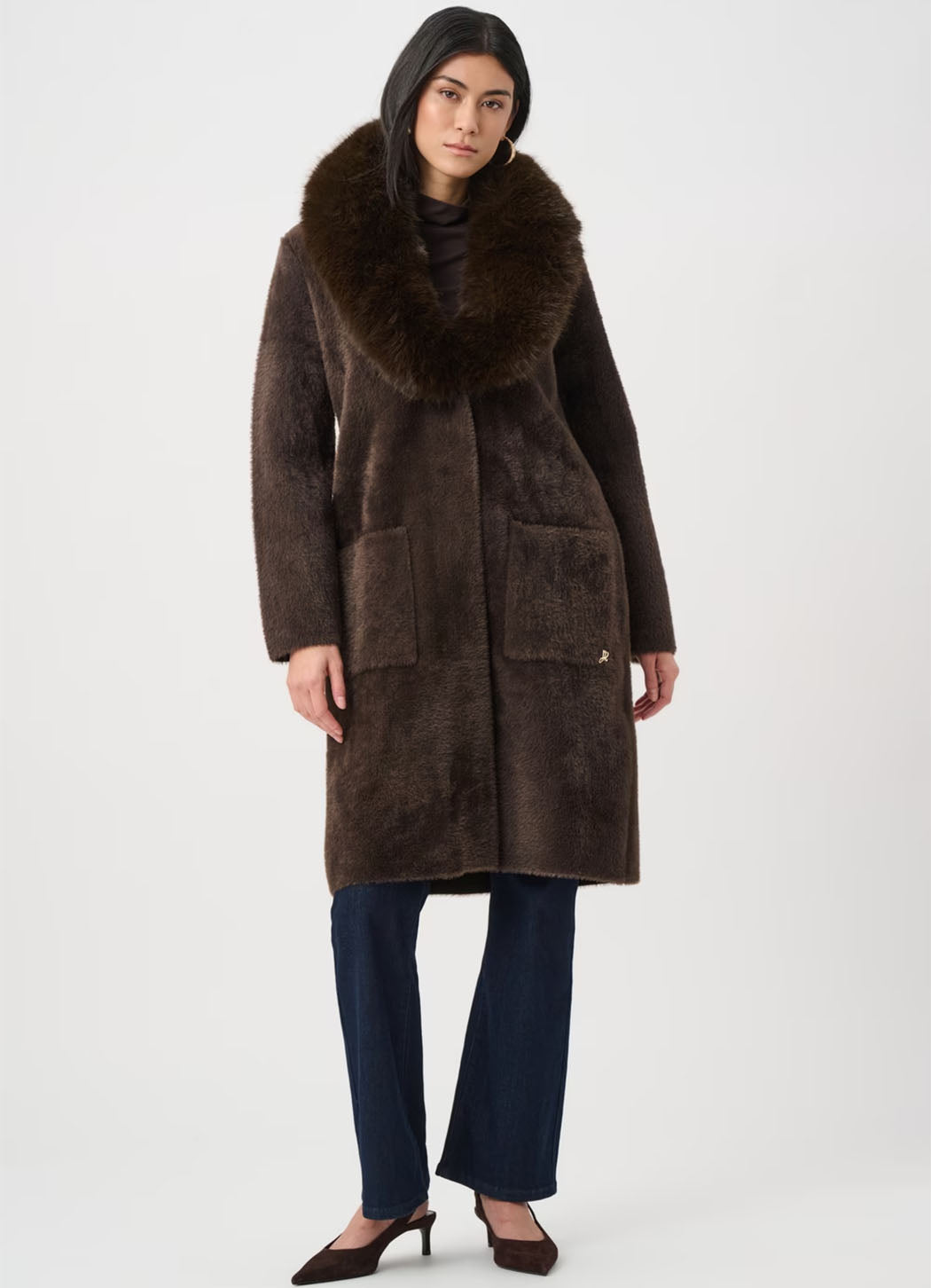 Joseph Ribkoff Open-Front Fur Collar Coat