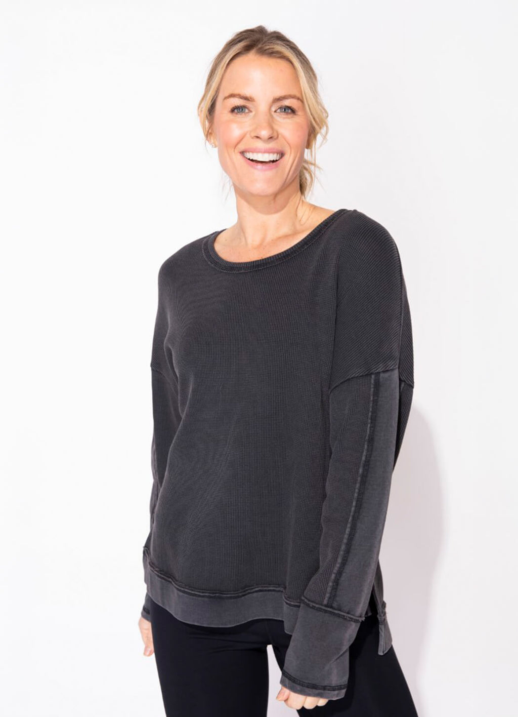 Escape Waffle Knit Boxy Crew Neck – Details Direct