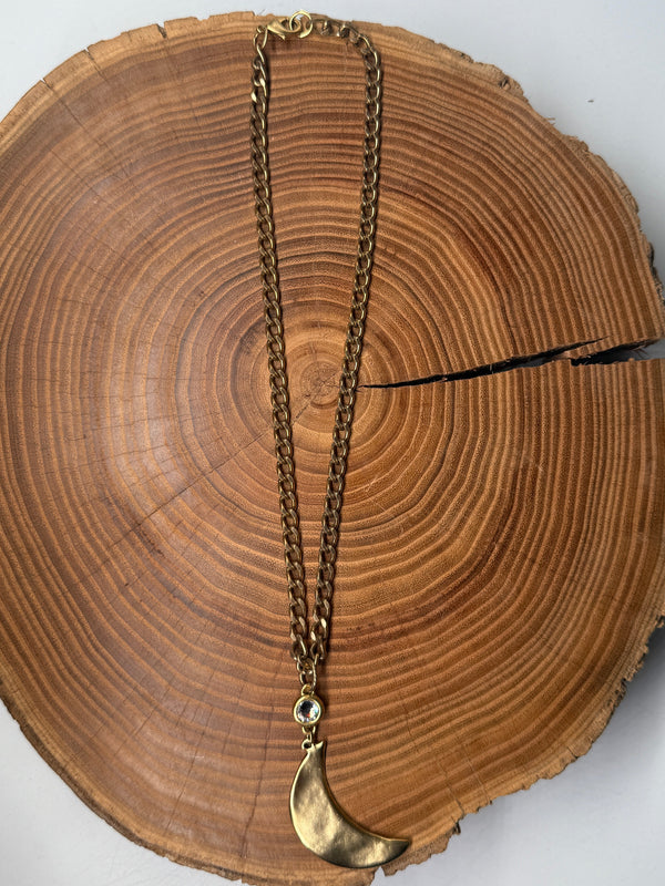 Belle Via Jewelry Hammered Moon Necklace