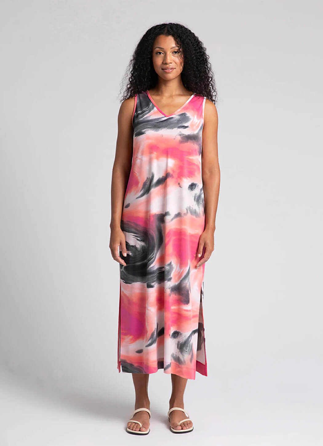Reversible Slit Tank Dress | Marble Print