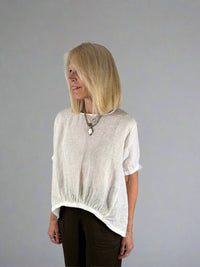 Suzy D Sybil Linen Elasticated Front Hi Lo Top