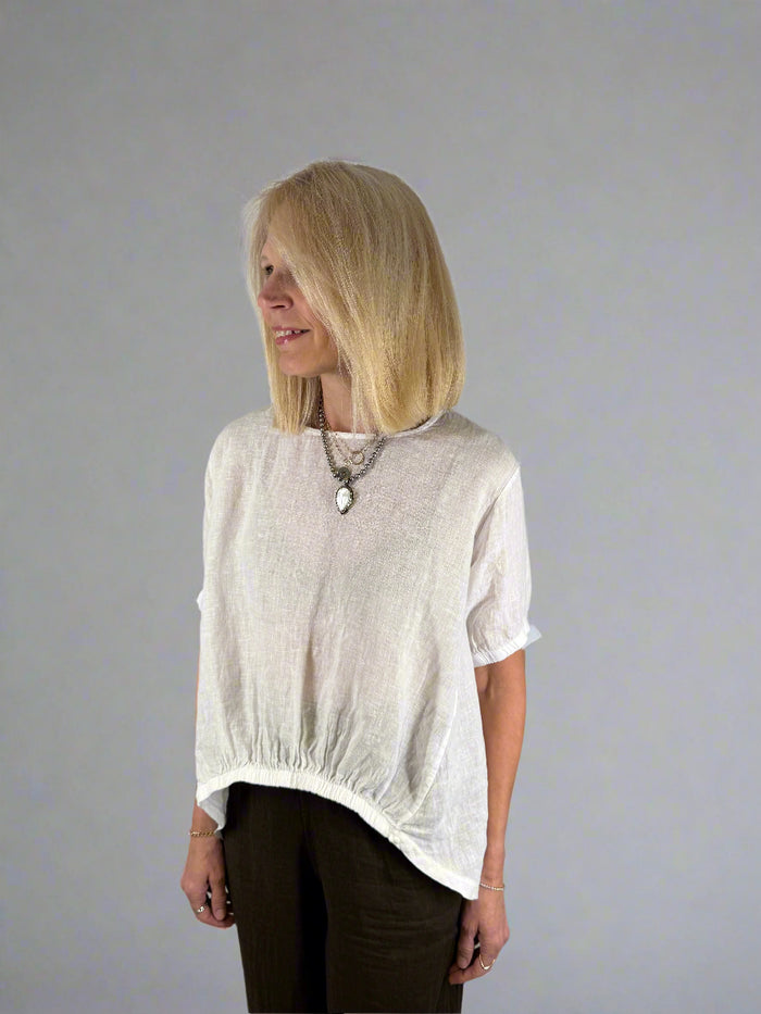 Suzy D Sybil Linen Elasticated Front Hi Lo Top