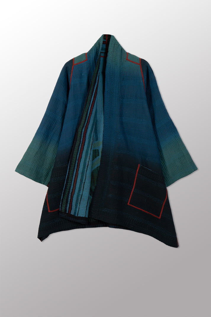 Mieko Mintz Overdyed Stripe & Bends Kantha A-Line Jacket