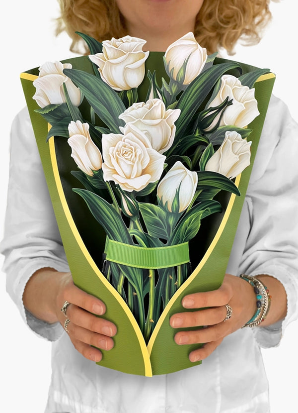 FreshCut Paper White Roses Pop-up Greeting Cards