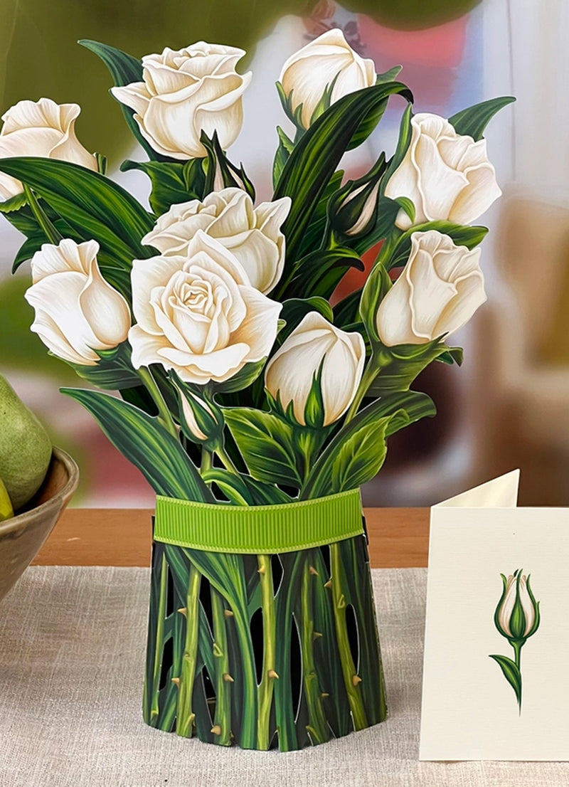 FreshCut Paper White Roses Pop-up Greeting Cards