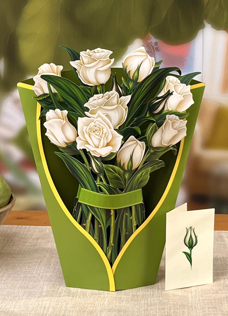 FreshCut Paper White Roses Pop-up Greeting Cards