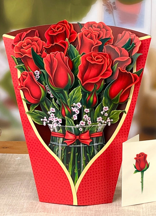 FreshCut Paper Red Roses Bouquet Card