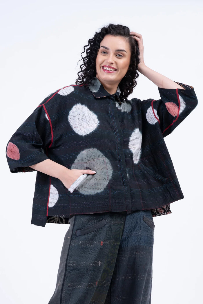 Mieko Mintz Patch & Circle Print Kantha Cropped Tent Shirt