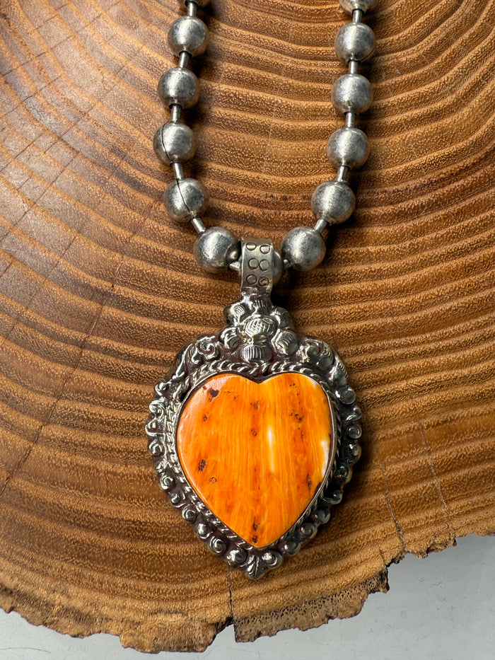 Belle Via Jewelry One-Of-A-Kind Exclusive Orange Stone Heart Necklace