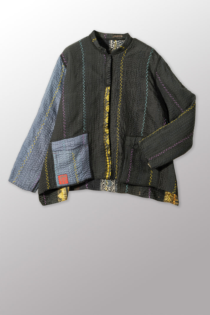 Mieko Mintz Jewel Woven w/ Vertical Patch Kantha Kaftan Jacket Short