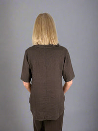Suzy D Salamanca Cowl Neck Hi lo Linen Tee