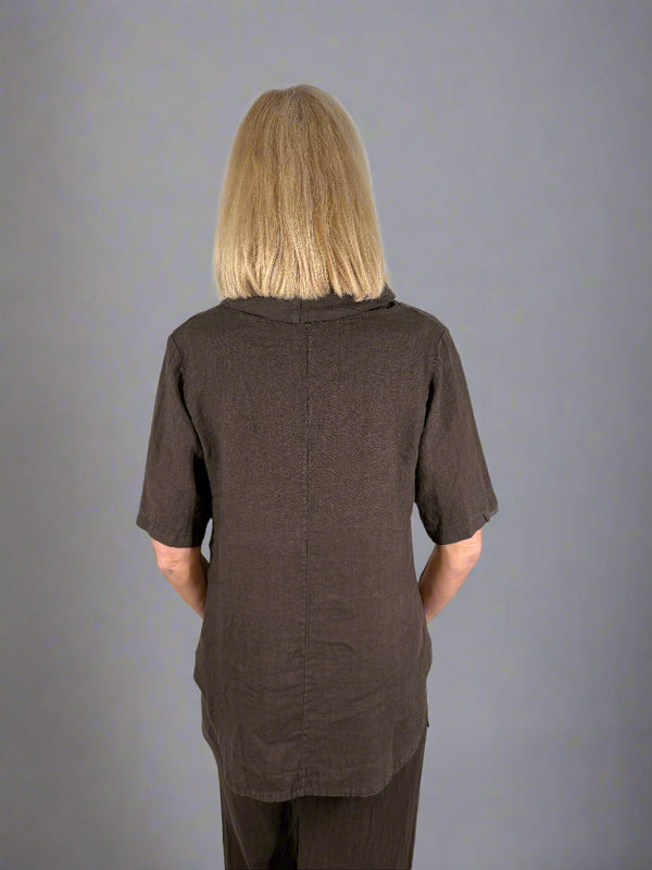 Suzy D Salamanca Cowl Neck Hi lo Linen Tee