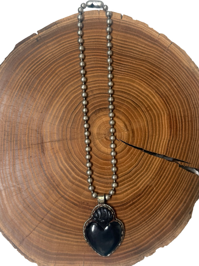 Belle Via Jewelry One-Of-A-Kind Black Onyx Sacred Heart Necklace