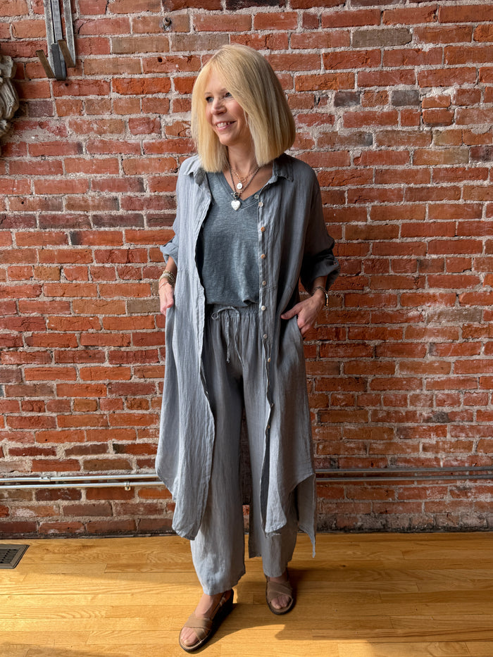 Suzy D Larino Linen Long Button Thru Dress
