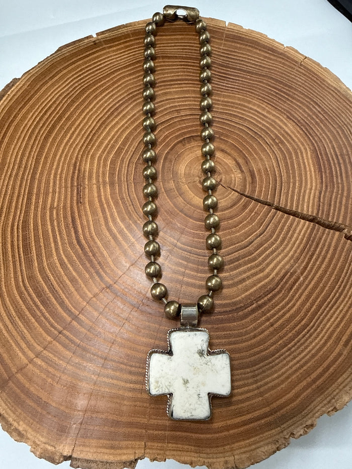 Belle Via Jewelry One-Of-A-Kind Signature Howlite Cross Necklace